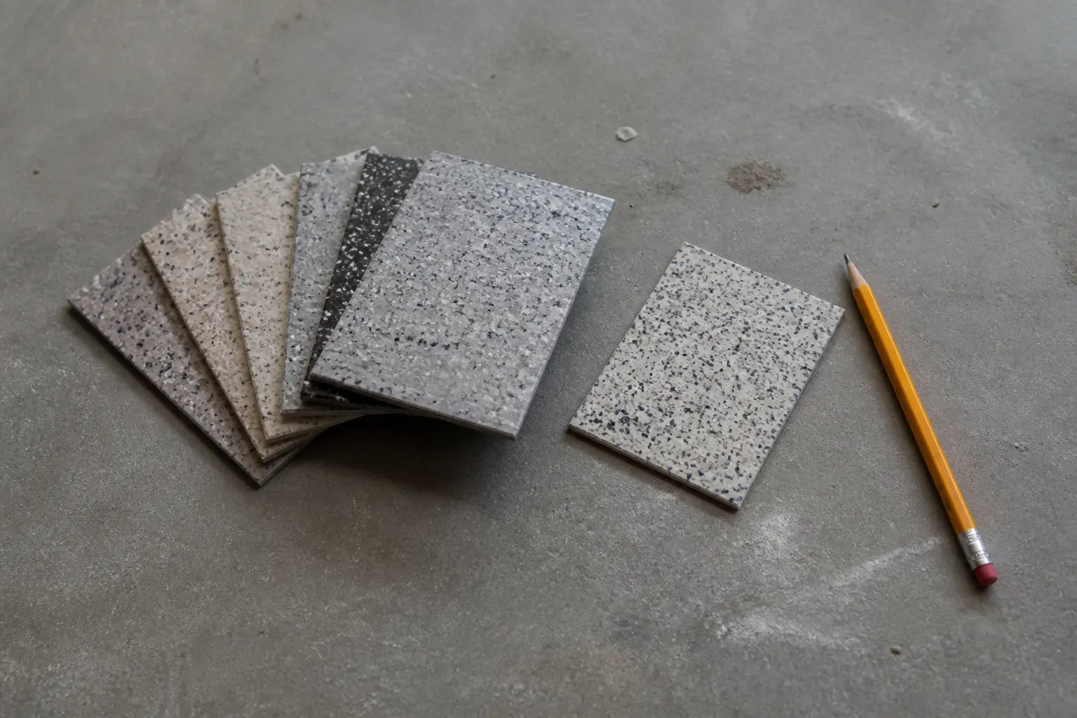 Decorative flake floor color samples