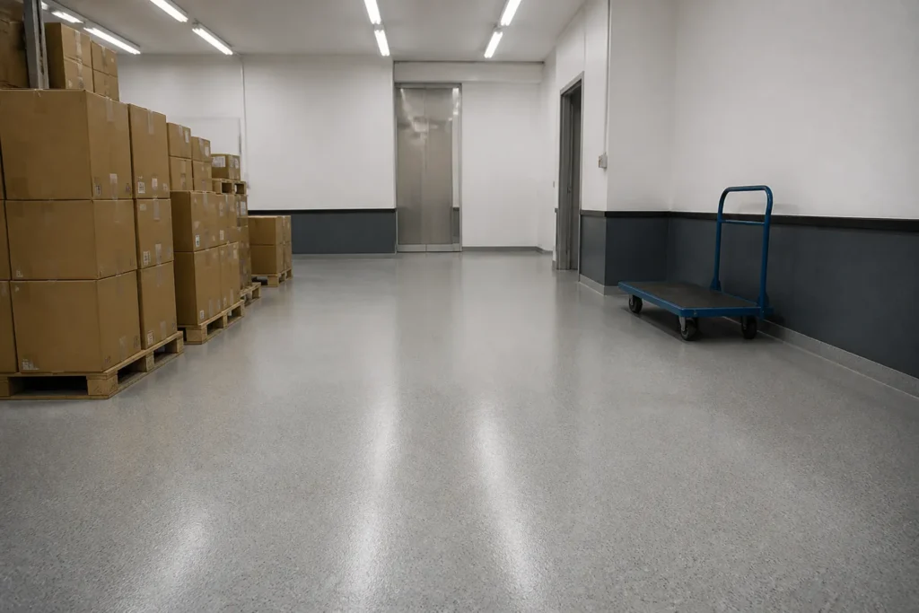 Finished commercial floor coating in a small business space