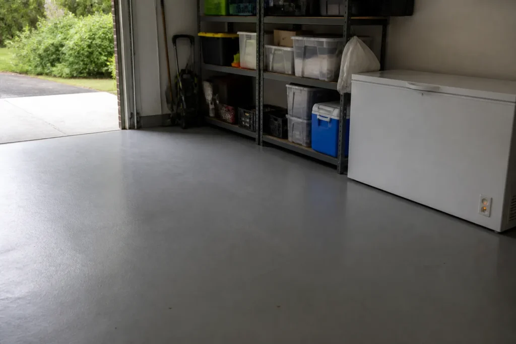 Finished solid colour garage floor coating